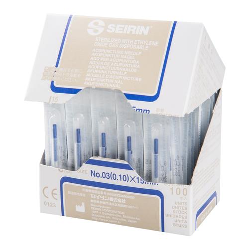 SEIRIN ® J15-típusú - 0,10 x 15 mm, kék, 100 db dobozonként., 1015547 [S-J1015], Silicone-Coated Acupuncture Needles