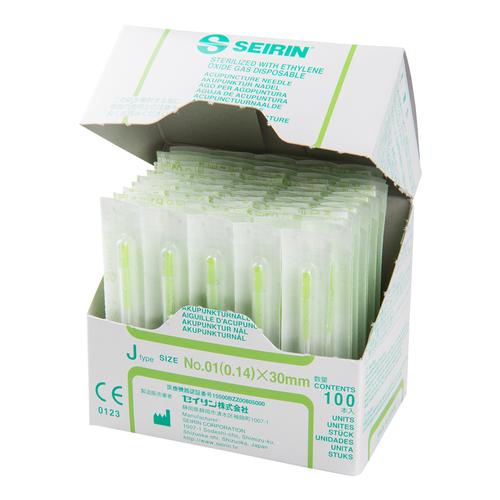 SEIRIN ® J-típus – 0,14 x 30 mm, hosszú sárgászöld, 100 db dobozonként., 1002414 [S-J1430], Akupunktúrás tűk SEIRIN